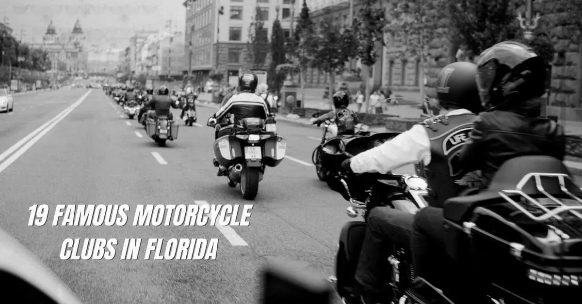 Motorcycle club riding through a city