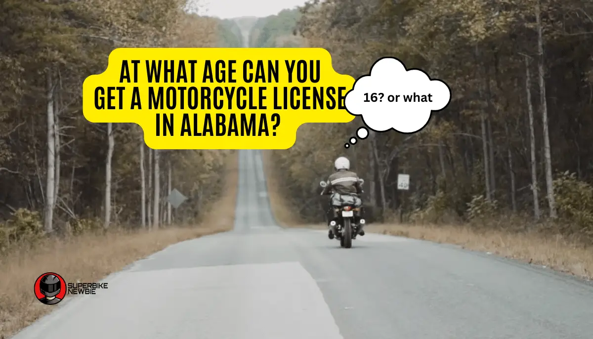 Lone motorcyclist riding through a wooded area in Alabama on a cafe racer seen from behind. The motorcycle is a cafe racer.