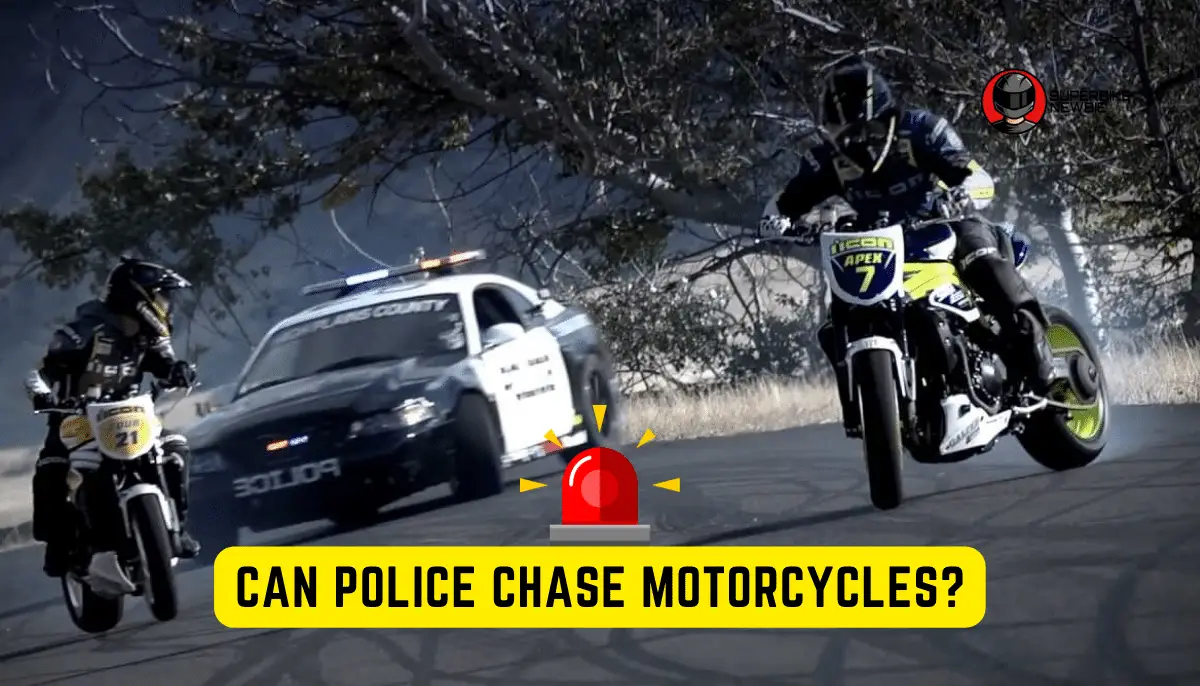 Police car chasing two motorcycles