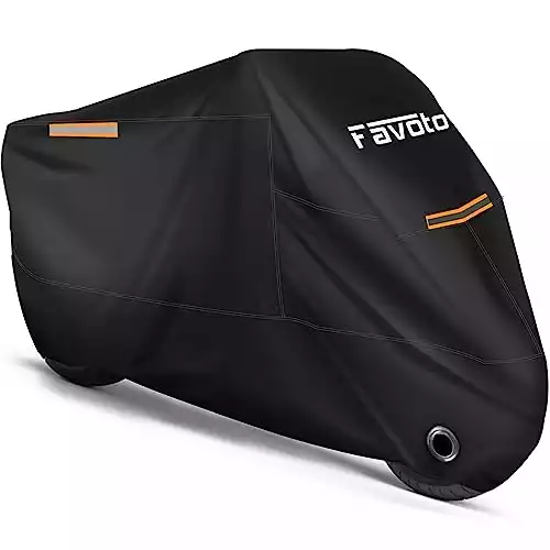 Favoto Motorcycle Cover All Season Universal Weather Quality Waterproof Sun Outdoor Protection Durable Night Reflective with Lock-Holes & Storage Bag Fits up to 96.5" Motorcycles Vehicle Cove...