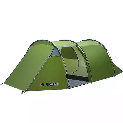 Camping Tents, HIKERBRO Family Tent with 2 Rooms, 3 Persons Motorcycle Tent with Porch & Vestibule for Camping, Waterproof 4 People Large Backpacking Tunnel Tent for Picnic Survival Hiking Traveli...