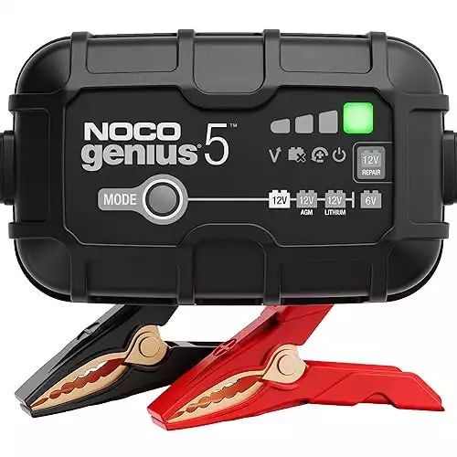 NOCO GENIUS5, 5A Smart Car Battery Charger, 6V and 12V Automotive Charger, Battery Maintainer, Trickle Charger, Float Charger and Desulfator for Motorcycle, ATV, Lithium and Deep Cycle Batteries